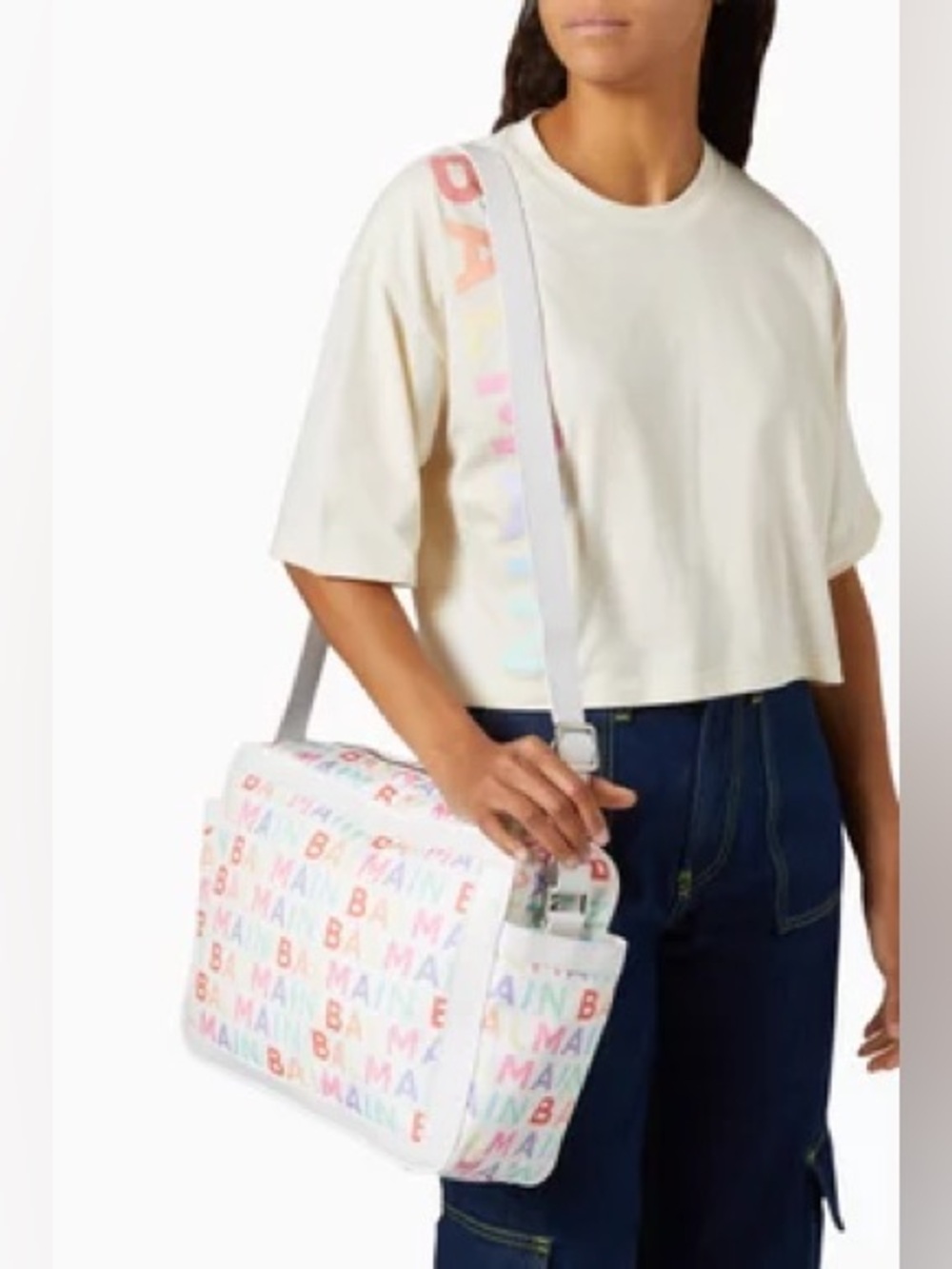 Balmain Baby White Printed Changing Bag & Mat Set